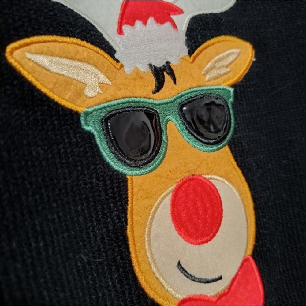 XL🎅Christmas Ugly Charming Reindeer Black & Red Cardigan Sweater - Picture 3 of 7